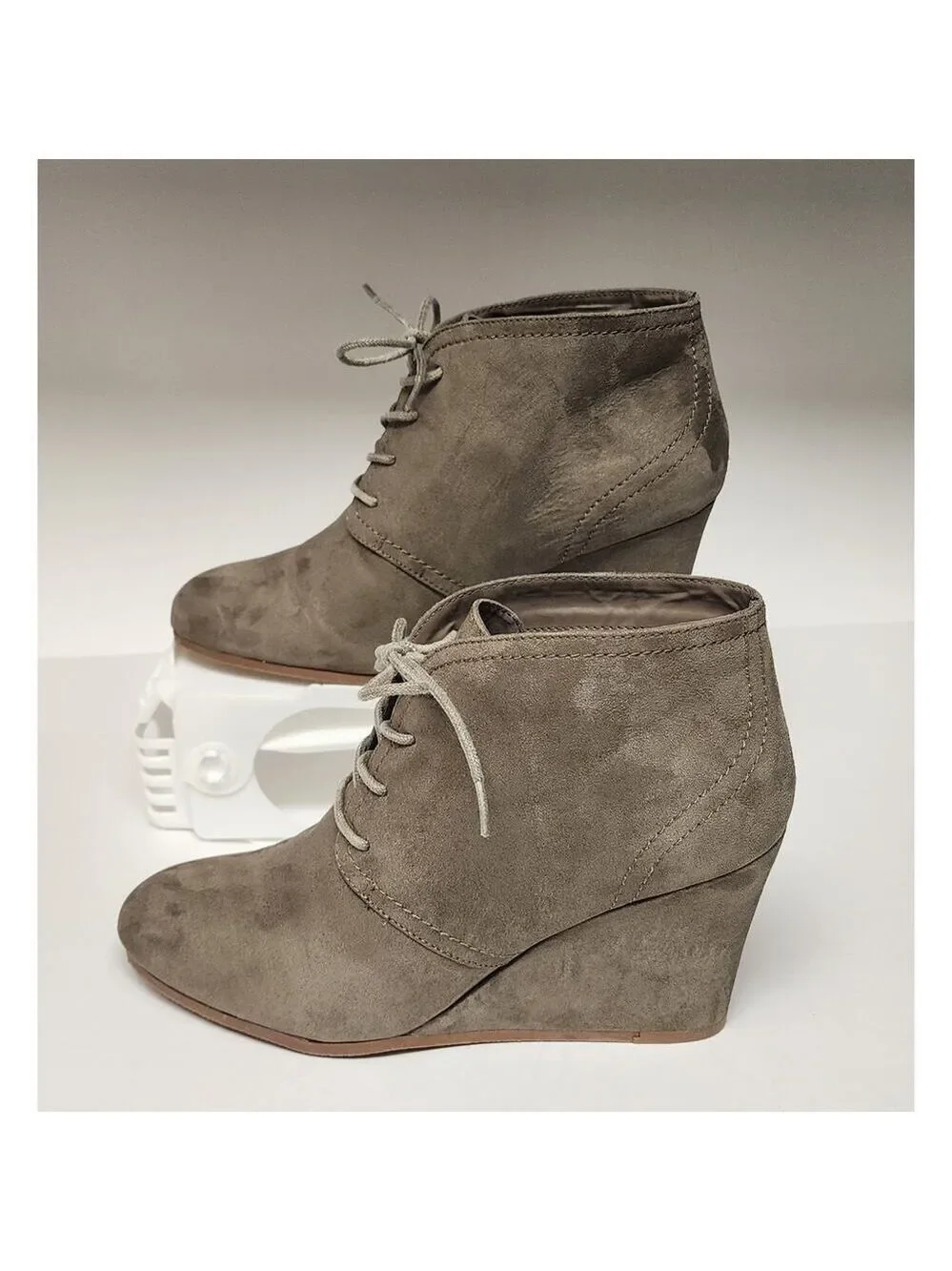 Arizona Jean Company Taupe Faux Suede Lace Up Wedge Ankle Boots Size 9.5M